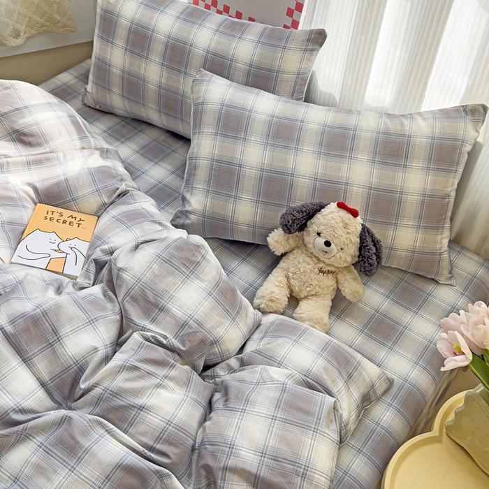 91家纺网 家纺一手货源 找家纺 棉生活家纺 2025新款ins全棉小清新系列四件套 摩卡条纹