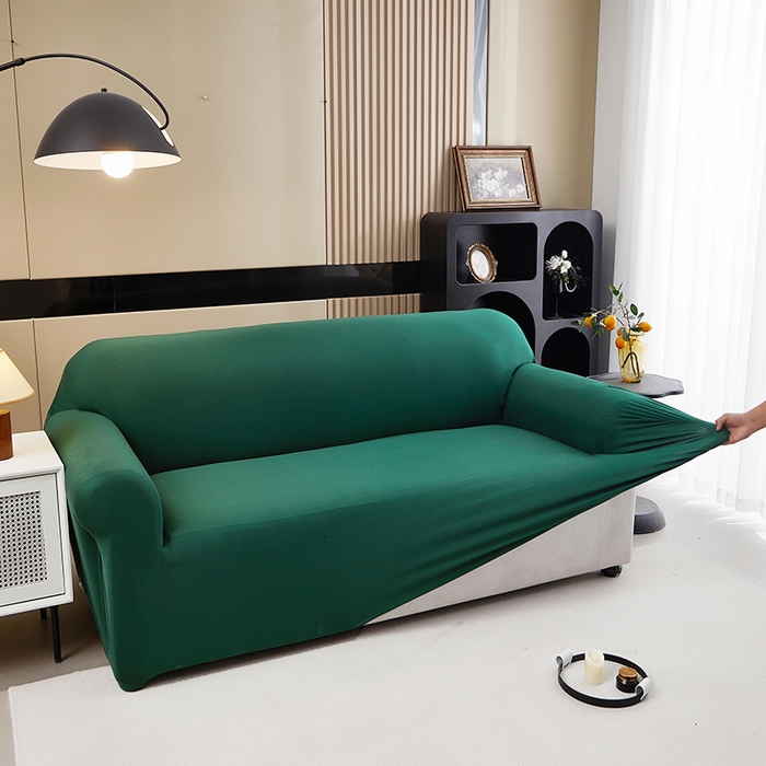 91家纺网 家纺一手货源 找家纺 共鸣沙发套 新款牛奶丝覆膜防水纯色系列沙发套 墨绿色