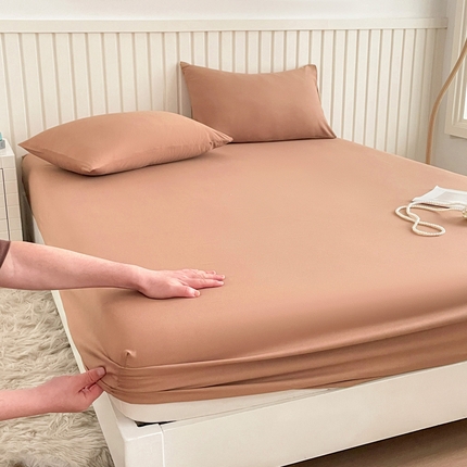 芯元素 2025新款针织双层纱印花床笠 丝雾棕