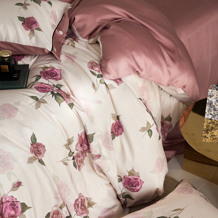 91家纺网 家纺一手货源 找家纺 金奇达2025新款【浮光花漾】-茧养莱赛尔四件套（标准号全网控价（折后券后）不低于258元） 暗夜玫瑰