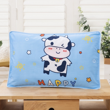 91家纺网 家纺一手货源 找家纺 大黄蜂家居家纺 2025新款纯棉卡通定位枕套 快乐牛牛蓝