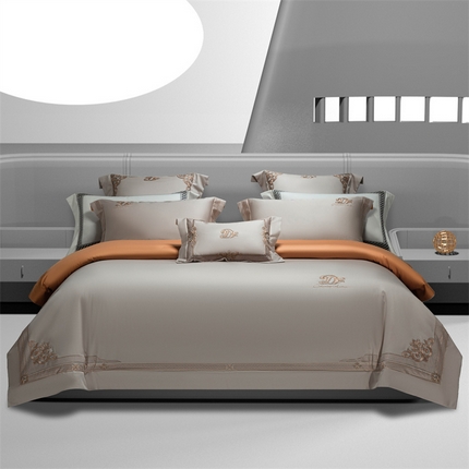 诗黛尔家纺 2025春夏新款100S长绒棉刺绣AB版四件套 -兰蒂系列 兰蒂-香槟金