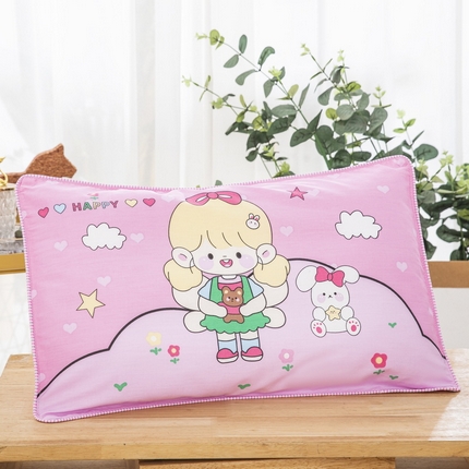 91家纺网 家纺一手货源 找家纺 大黄蜂家居家纺 2025新款纯棉卡通定位枕套 happy女孩