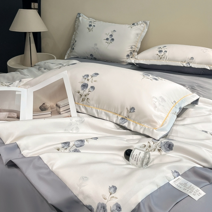 91家纺网 家纺一手货源 找家纺 佳品居 2025新款直播水洗天丝夏被冰丝夏凉被空调被四件套 可可