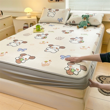 雯豆家纺 2025夏季新品冰藤印花床笠三件套加厚冰丝软藤席小清新印花床罩单件 冰藤席-床笠款-熊熊幻想