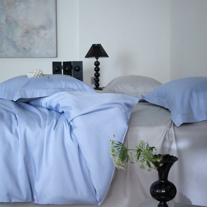 91家纺网 家纺一手货源 找家纺 金奇达2025新款【可芙】-轻氧水光天丝棉四件套（标准号全网控价（折后券后）不低于238元） 可芙-蓝+灰