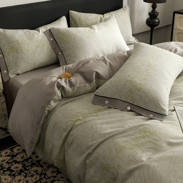 91家纺网 家纺一手货源 找家纺 金奇达2025新款【浮光半夏】-茧养莱赛尔四件套（标准号全网控价（折后券后）不低于258元） 安然绿