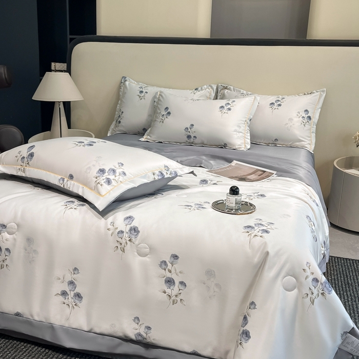 91家纺网 家纺一手货源 找家纺 佳品居 2025新款直播水洗天丝夏被冰丝夏凉被空调被四件套 可可