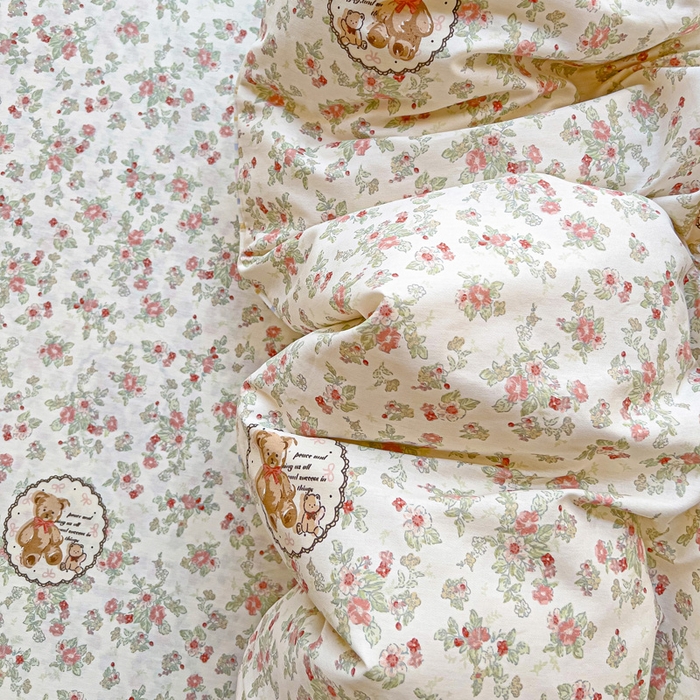 91家纺网 家纺一手货源 找家纺 棉生活家纺 2025新款ins全棉小清新系列四件套 清茶小熊