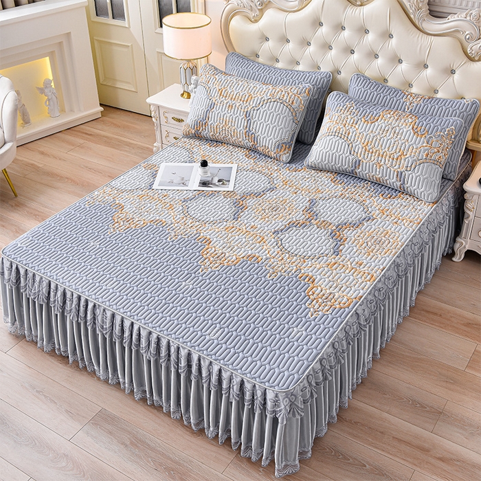 91家纺网 家纺一手货源 找家纺 诺梵 2025新款可拆卸乳胶凉席三件套床裙款 克拉恋人