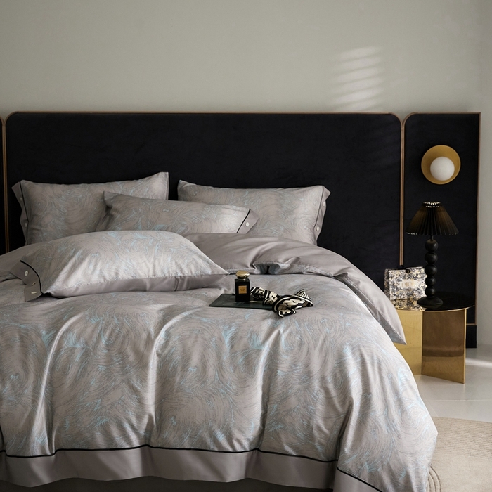 91家纺网 家纺一手货源 找家纺 金奇达2025新款【浮光花漾】-茧养莱赛尔四件套（标准号全网控价（折后券后）不低于258元） 罗宾灰