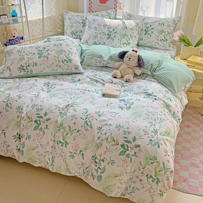 91家纺网 家纺一手货源 找家纺 棉生活家纺 2025新款ins全棉小清新系列四件套 淡香花语