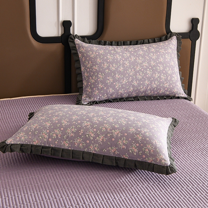 91家纺网 家纺一手货源 找家纺 金艾草2026新款A类纯棉双层纱皱皱纱花边床盖四件套（复古风） 花奴-床盖款