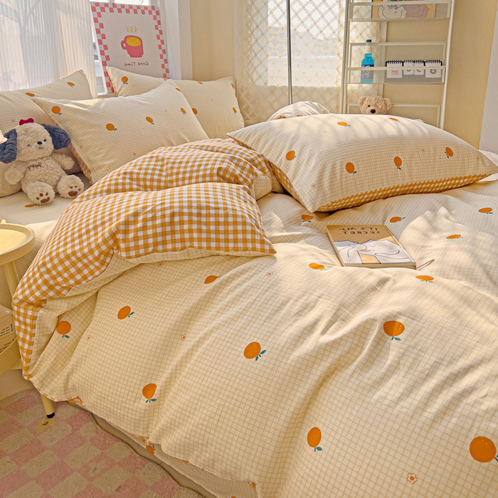 91家纺网 家纺一手货源 找家纺 棉生活家纺 2025新款ins全棉小清新系列四件套 甜桔