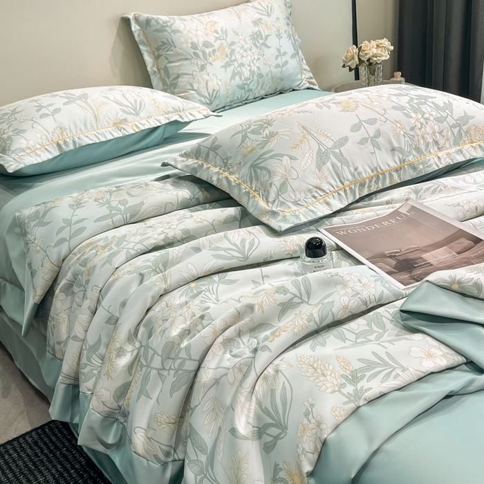 91家纺网 家纺一手货源 找家纺 佳品居 2025新款直播水洗天丝夏被冰丝夏凉被空调被四件套 赛林