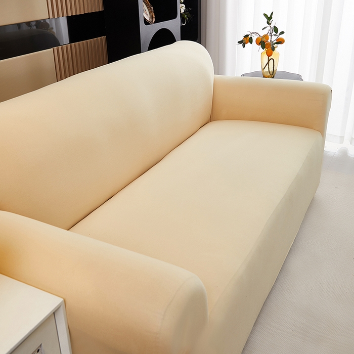 91家纺网 家纺一手货源 找家纺 共鸣沙发套 新款牛奶丝覆膜防水纯色系列沙发套 米白色