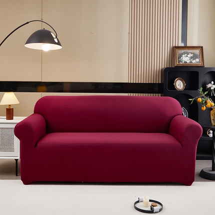 91家纺网 家纺一手货源 找家纺 共鸣沙发套 新款牛奶丝覆膜防水纯色系列沙发套 酒红色