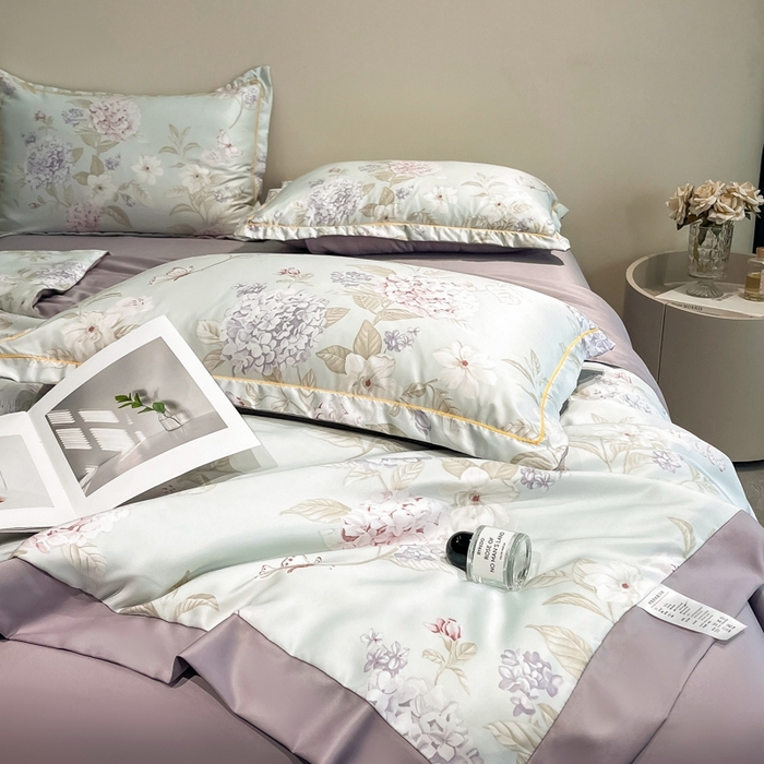 91家纺网 家纺一手货源 找家纺 佳品居 2025新款直播水洗天丝夏被冰丝夏凉被空调被四件套 绣球