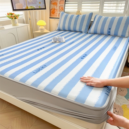 91家纺网 家纺一手货源 找家纺 （总）雯豆家纺 2025夏季新品碳光冰丝凉席床笠款三件套印花小清新绑带冰丝席床罩