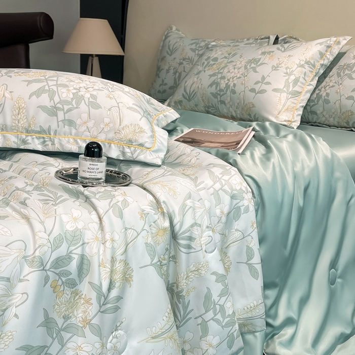 91家纺网 家纺一手货源 找家纺 佳品居 2025新款直播水洗天丝夏被冰丝夏凉被空调被四件套 赛林