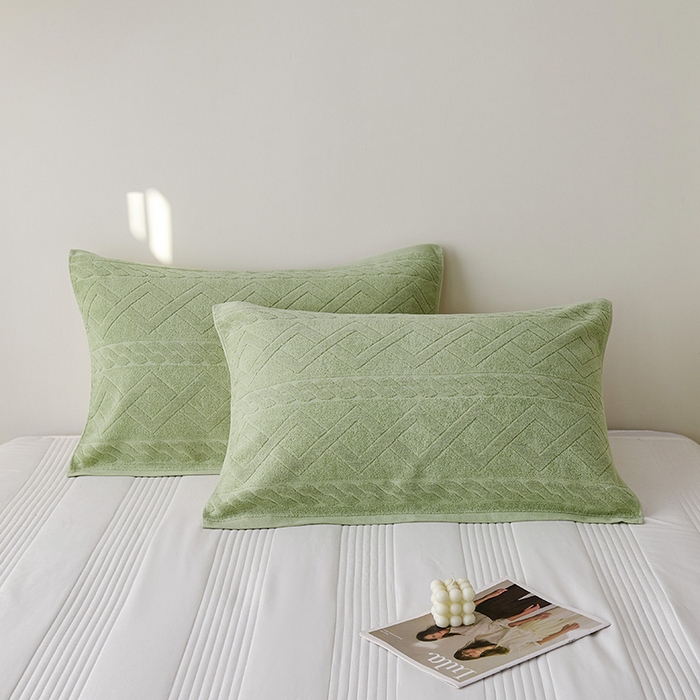 91家纺网 家纺一手货源 找家纺 悦然毛巾被 2025新款全棉老式枕巾毛圈款 旧时光灰青一只