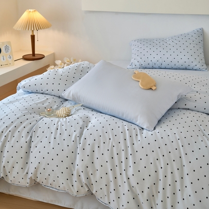 91家纺网 家纺一手货源 找家纺 （总）凯洛奇 2025新款简约小清新波点水洗冰丝天丝四件套-风格一