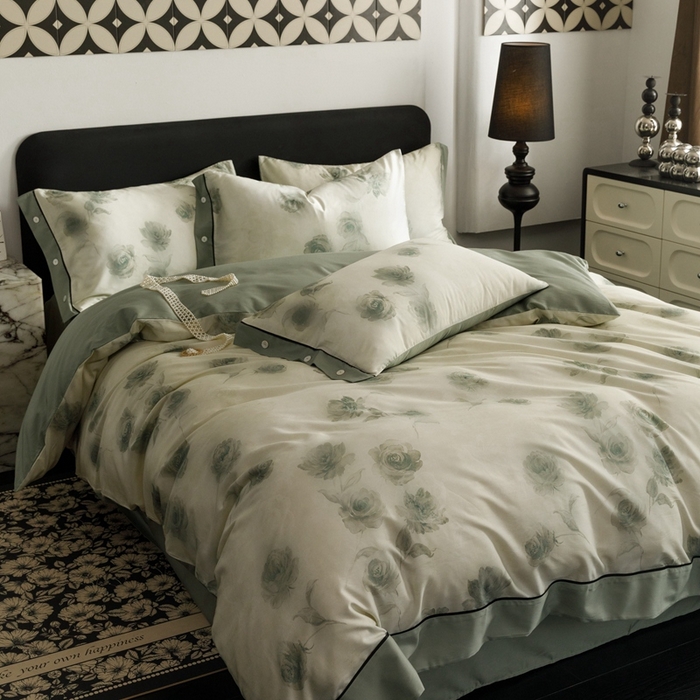 91家纺网 家纺一手货源 找家纺 金奇达2025新款【浮光半夏】-茧养莱赛尔四件套（标准号全网控价（折后券后）不低于258元） 满庭芳-松绿