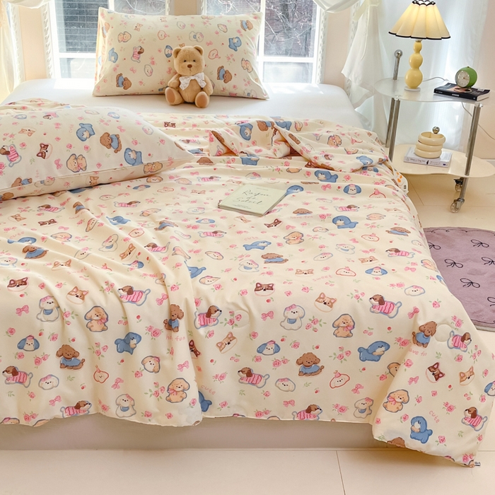 91家纺网 家纺一手货源 找家纺 星巴k家纺 2025糯糯棉A类大豆蛋白纤维夏凉被双层纱水洗棉夏被大豆被 油画萌宠