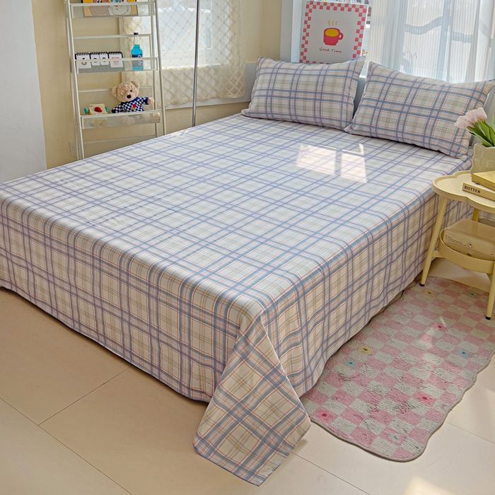 91家纺网 家纺一手货源 找家纺 棉生活家纺 2025新款ins全棉小清新系列单品床单 简格