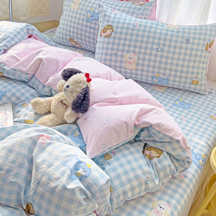 91家纺网 家纺一手货源 找家纺 棉生活家纺 2025新款ins全棉小清新系列四件套 星星发夹狗