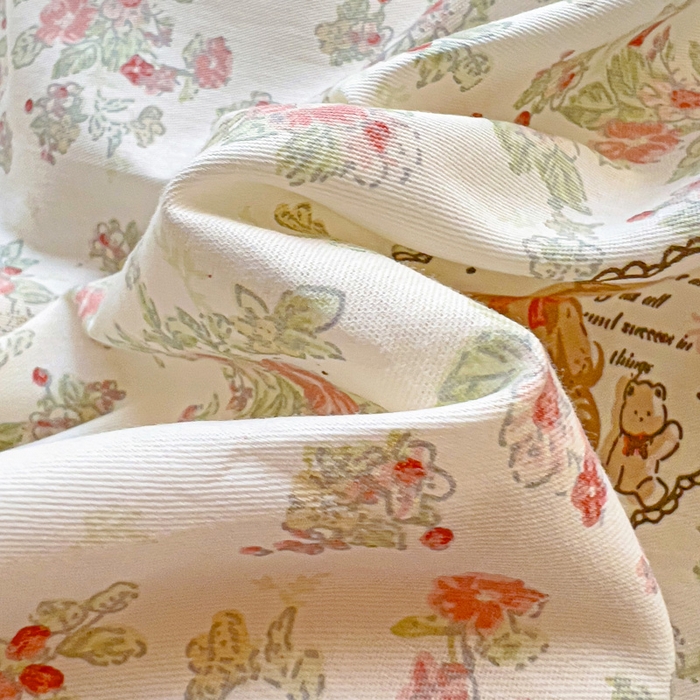 91家纺网 家纺一手货源 找家纺 棉生活家纺 2025新款ins全棉小清新系列四件套 清茶小熊