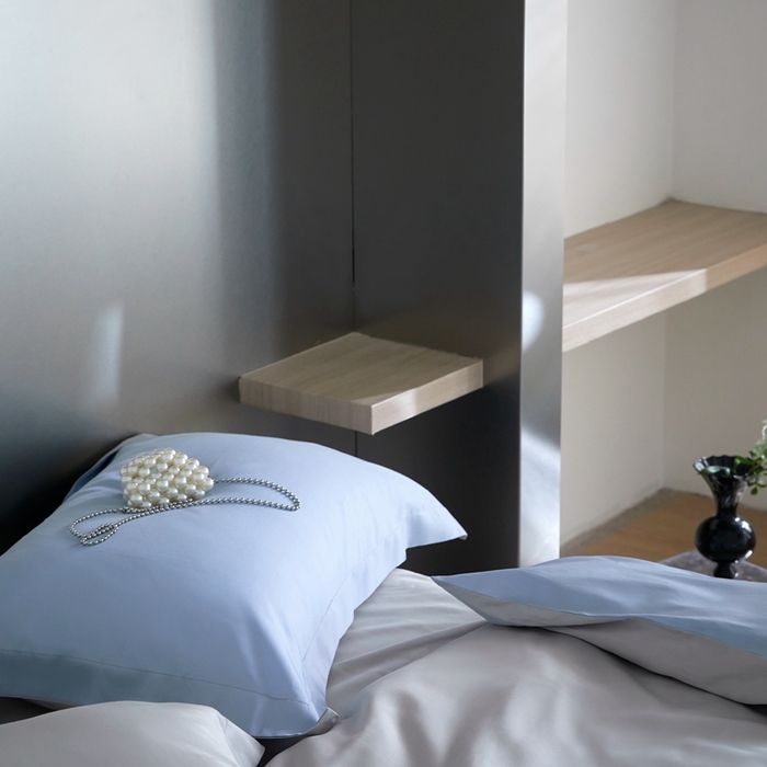 91家纺网 家纺一手货源 找家纺 金奇达2025新款【可芙】-轻氧水光天丝棉四件套（标准号全网控价（折后券后）不低于238元） 可芙-蓝+灰