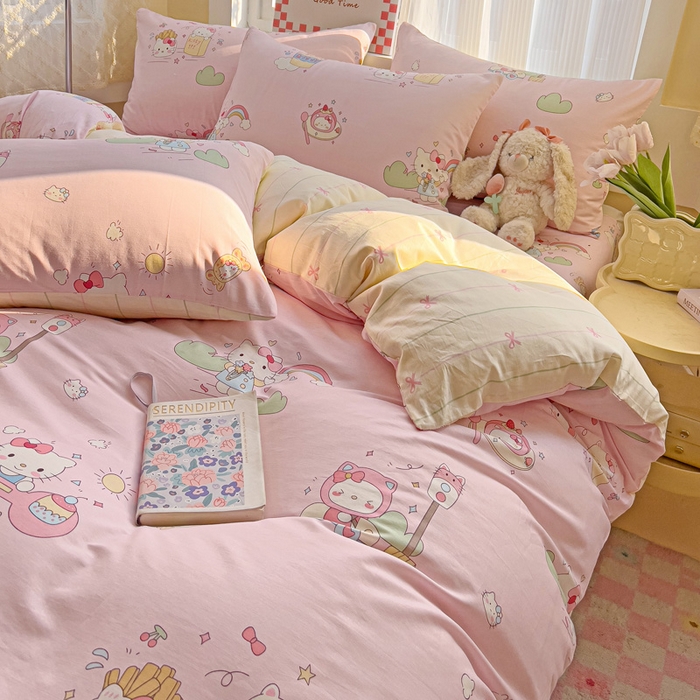 91家纺网 家纺一手货源 找家纺 棉生活家纺 2025新款ins全棉小清新系列四件套 彩虹喵