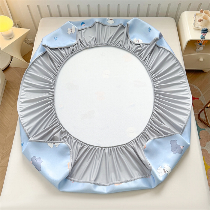 91家纺网 家纺一手货源 找家纺 雯豆家纺 2025夏季新品碳光冰丝凉席床笠款三件套印花小清新绑带冰丝席床罩 碳光冰丝席-床笠款-旺财