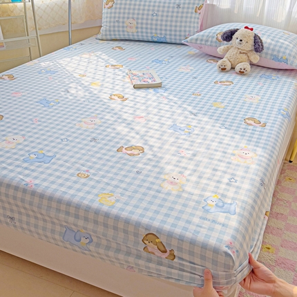 棉生活家纺 2025新款ins全棉小清新系列单品床笠 星星发夹狗