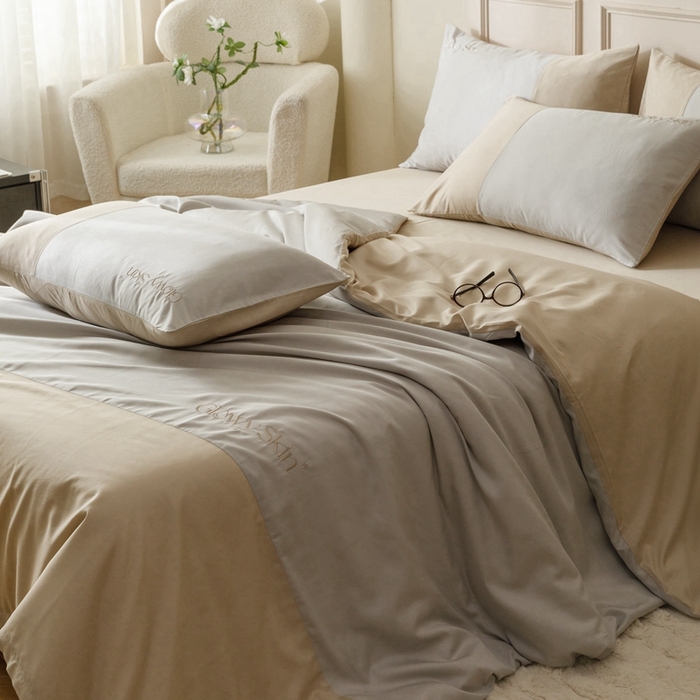 91家纺网 家纺一手货源 找家纺 金奇达2025新款【黛拉】-茧养莱赛尔四件套（标准号全网控价（折后券后）不低于228元） 黛拉-咖灰