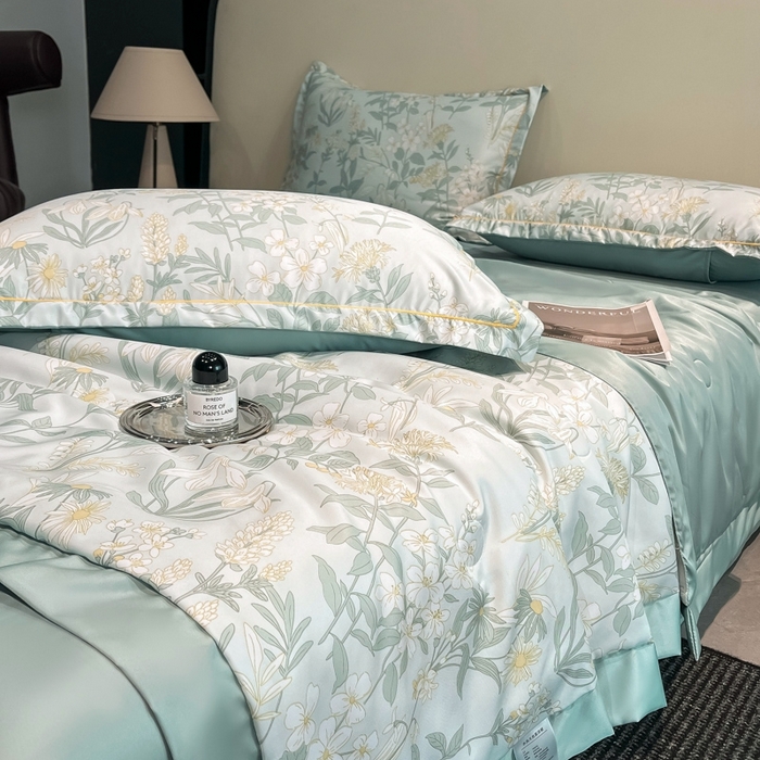 91家纺网 家纺一手货源 找家纺 佳品居 2025新款直播水洗天丝夏被冰丝夏凉被空调被四件套 赛林