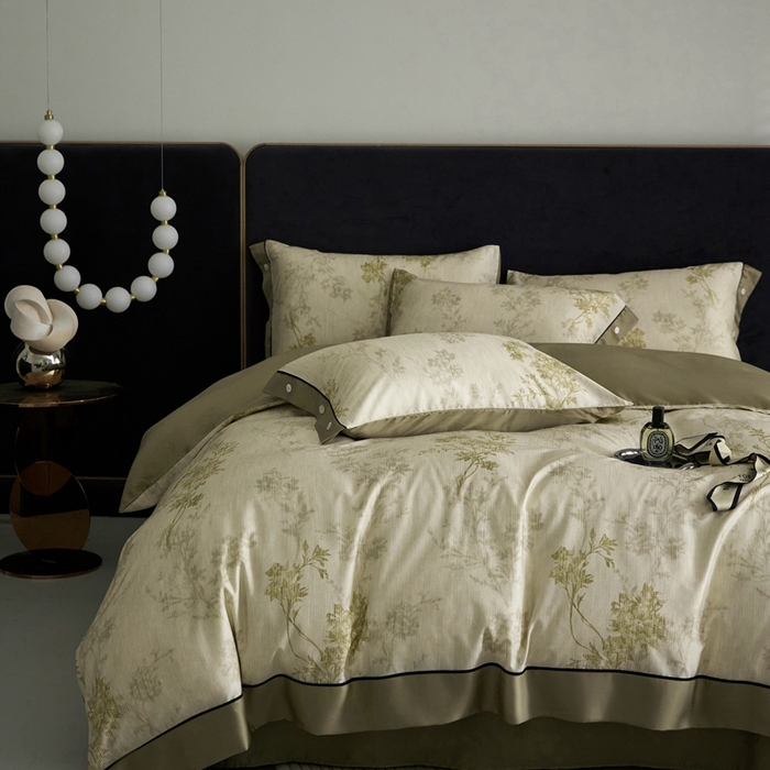 91家纺网 家纺一手货源 找家纺 金奇达2025新款【浮光花漾】-茧养莱赛尔四件套（标准号全网控价（折后券后）不低于258元） 林下风致-绿