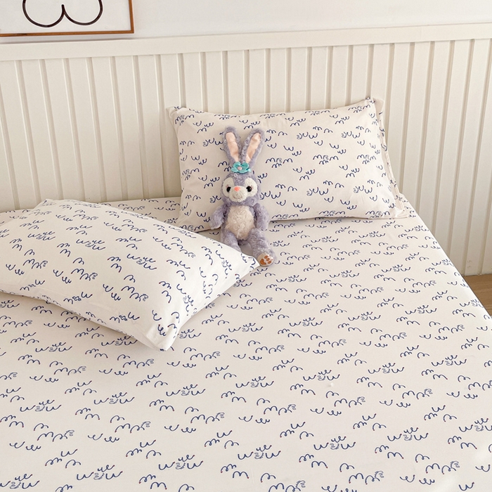 91家纺网 家纺一手货源 找家纺 芯元素 2025新款针织双层纱印花床笠 晴空