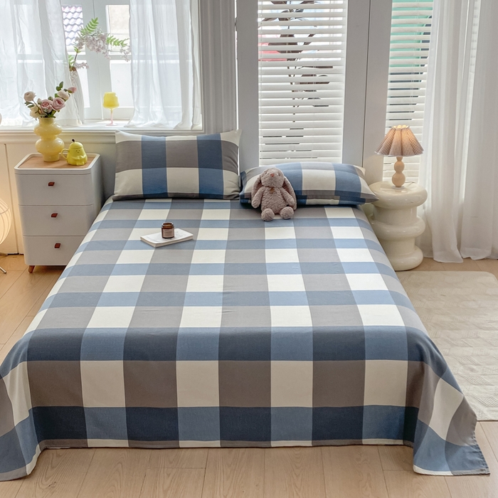 91家纺网 家纺一手货源 找家纺 米柳2025新款原棉老粗布凉席系列 湛蓝大格