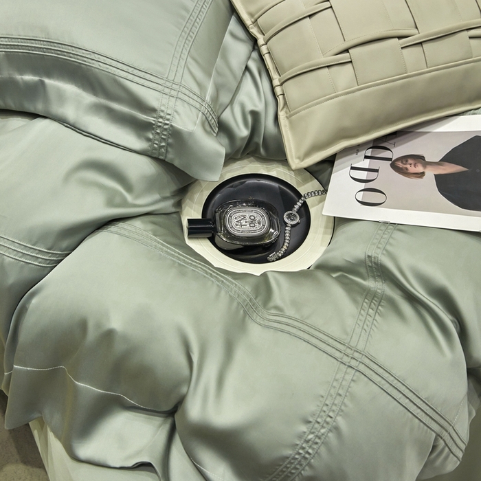 91家纺网 家纺一手货源 找家纺 金奇达2025新款茧养莱赛尔四件套-CR埋绳（标准号全网控价（折后券后）不低于258元） 云溪绿