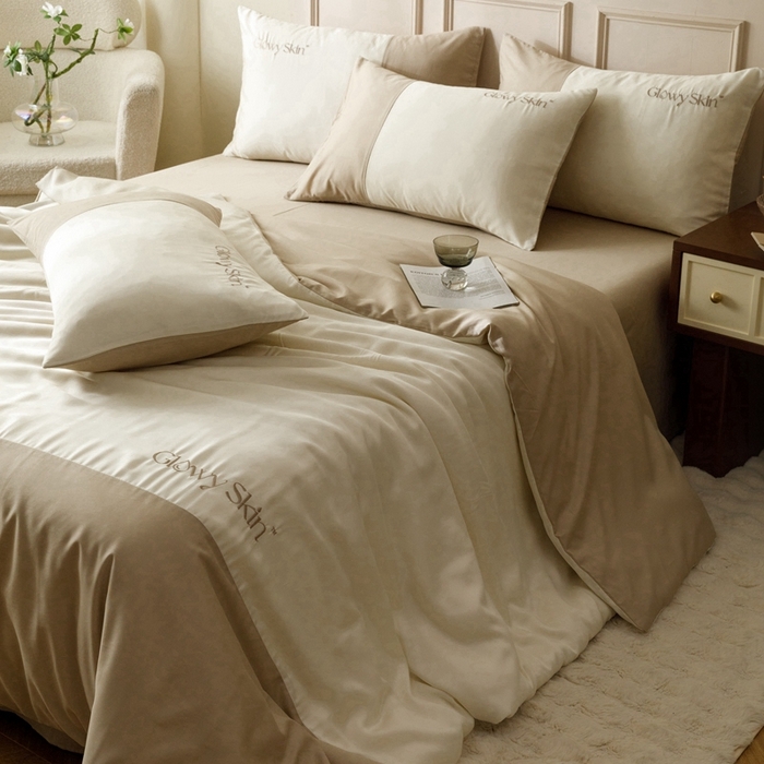 91家纺网 家纺一手货源 找家纺 金奇达2025新款【黛拉】-茧养莱赛尔四件套（标准号全网控价（折后券后）不低于228元） 黛拉-麦芽色