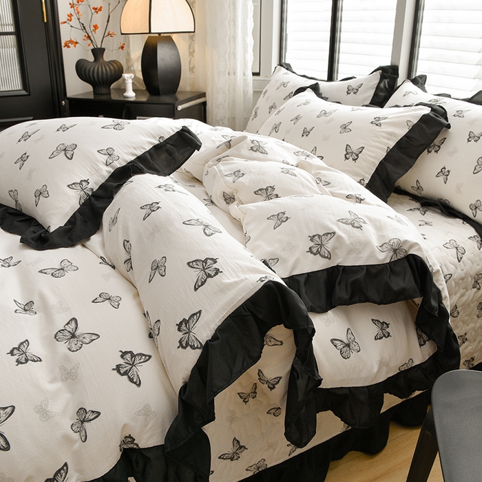 91家纺网 家纺一手货源 找家纺 （总）斯尔顿 2025新款水洗棉赫本风床盖四件套