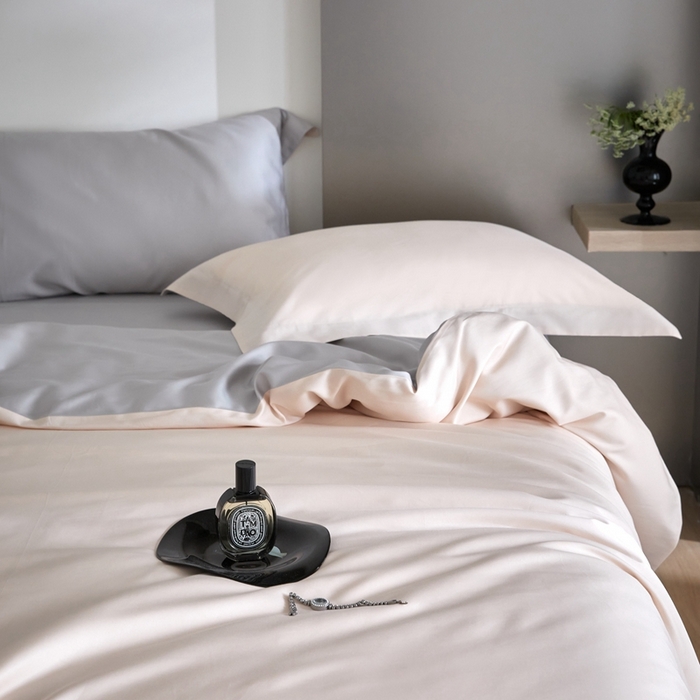 91家纺网 家纺一手货源 找家纺 金奇达2025新款【可芙】-轻氧水光天丝棉四件套（标准号全网控价（折后券后）不低于238元） 可芙-杏+灰