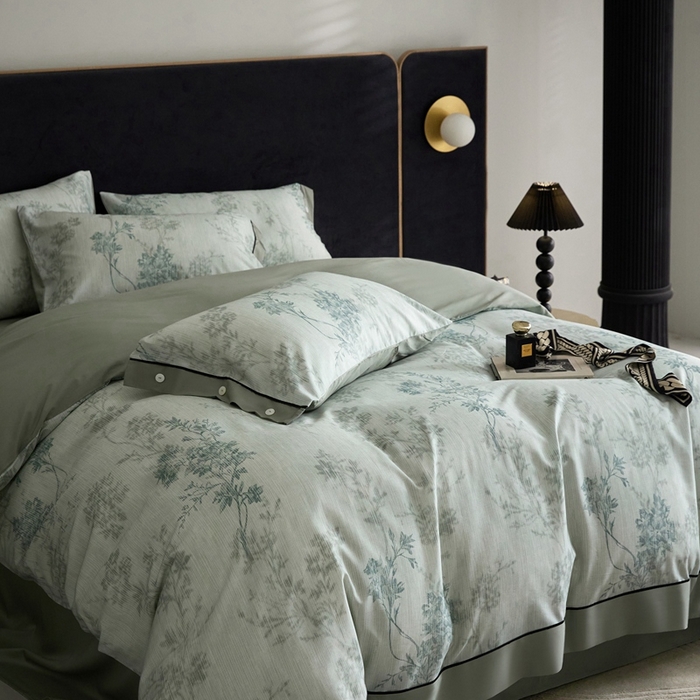 91家纺网 家纺一手货源 找家纺 金奇达2025新款【浮光花漾】-茧养莱赛尔四件套（标准号全网控价（折后券后）不低于258元） 林下风致-蓝