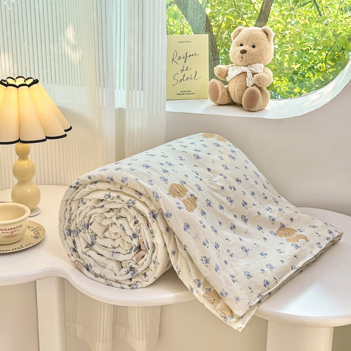 91家纺网 家纺一手货源 找家纺 星巴k家纺 2025糯糯棉A类大豆蛋白纤维夏凉被双层纱水洗棉夏被大豆被 紫色小狗