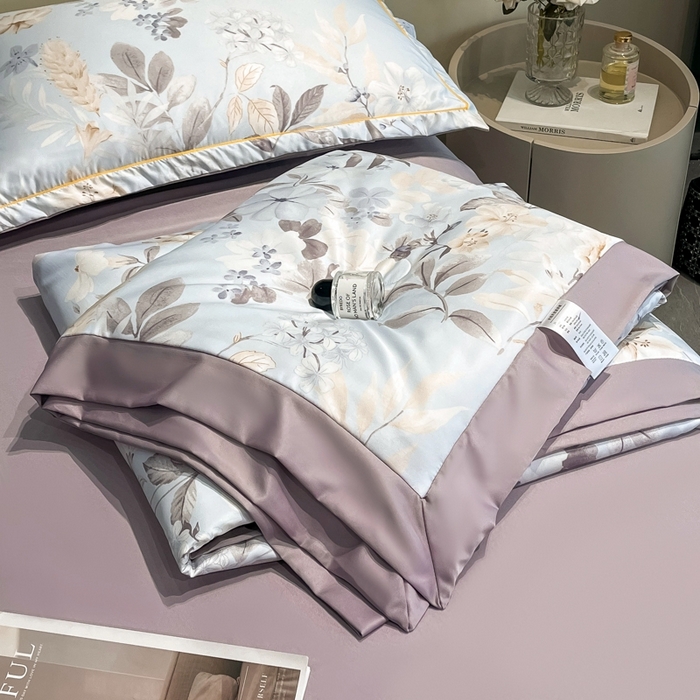 91家纺网 家纺一手货源 找家纺 佳品居 2025新款直播水洗天丝夏被冰丝夏凉被空调被四件套 羽叶