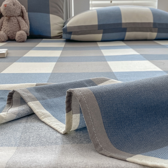 91家纺网 家纺一手货源 找家纺 米柳2025新款原棉老粗布凉席系列 湛蓝大格