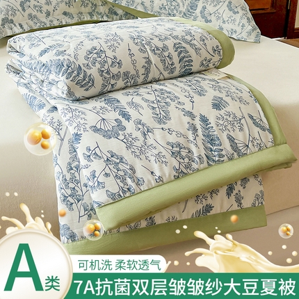 欢乐季 2025新款7A抗菌双层皱皱纱大豆夏被夏凉被空调被 青花瓷