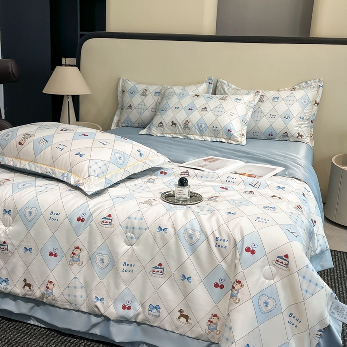 91家纺网 家纺一手货源 找家纺 佳品居 2025新款直播水洗天丝夏被冰丝夏凉被空调被四件套 熊先生